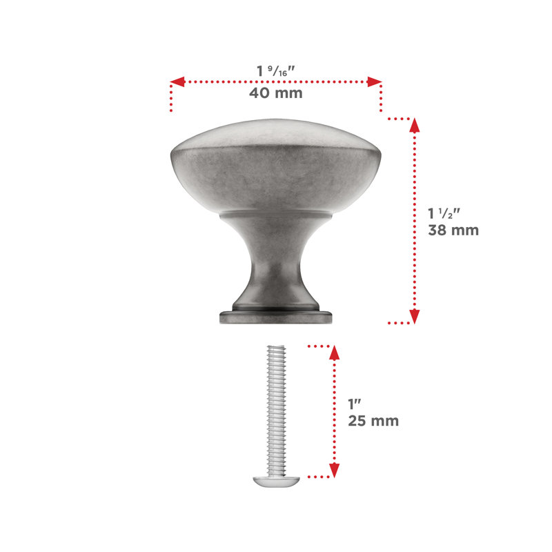 Poignée ronde surdimensionnée de 1 9/16 po de diamètre, Étain