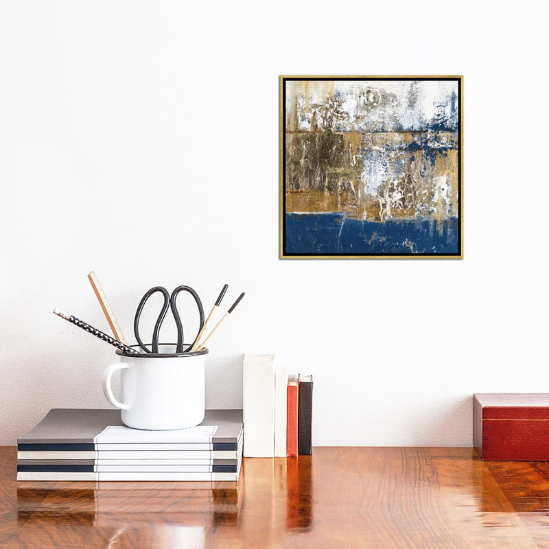 Reproduction d’art, "Blue contemporaneo" par Patricia Pinto, Pas de tapis, Toile encadrée d'or, H 12 po x l 12 po x P 1,5 po