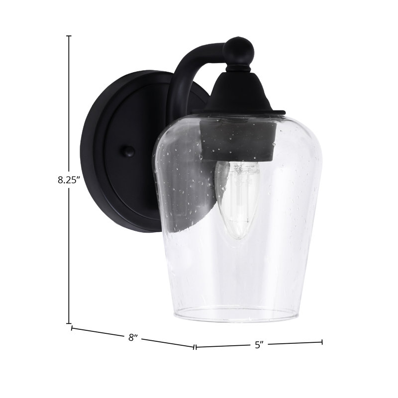 Applique murale Paramount avec fini noir mat et verre à bulles transparent de 5 po