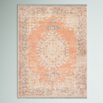 Tapis orange / brun crocheté à la main Cara