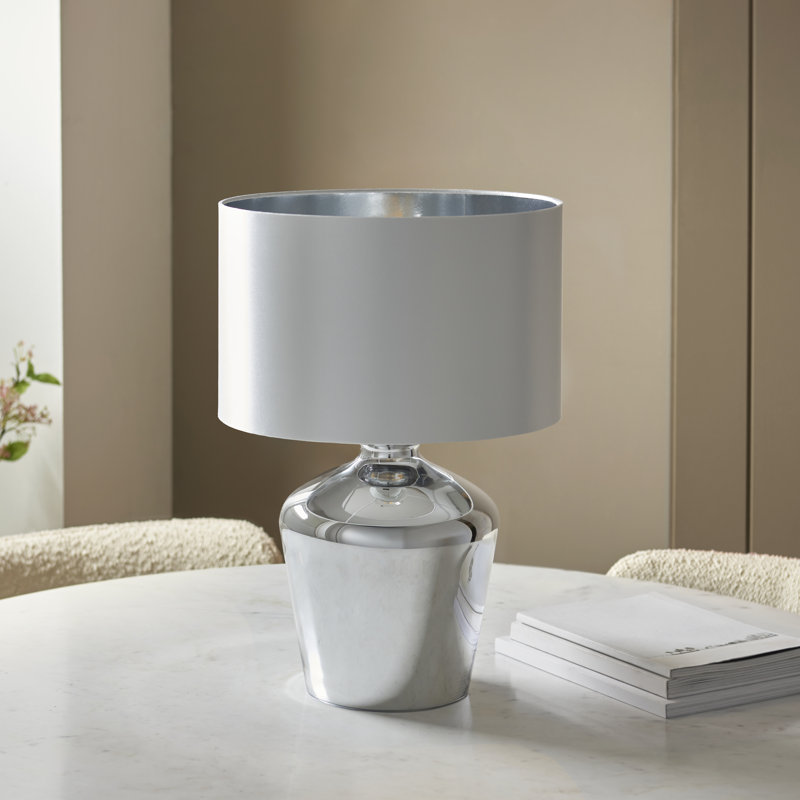 Trystan Glass Table Lamp, Chrome/White