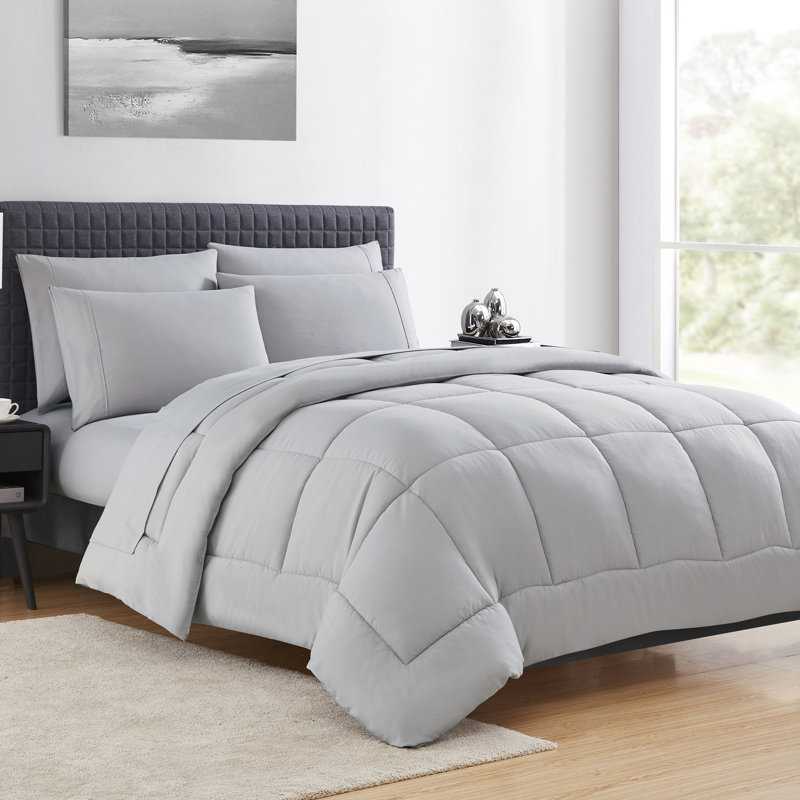 All Season Bed-in-A-Bag 5pc/7pc Solid Color Comforter & Sheet Set Ultra Soft Bedding by Sweet Home Collection, Silver