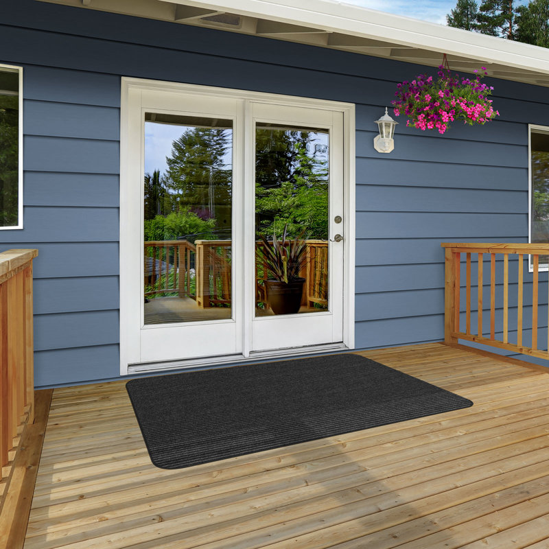 House, Home and More Indoor/Outdoor Double-Ribbed Carpet Area Rug with Skid-Resistant Rubber Backing - Smokey Black