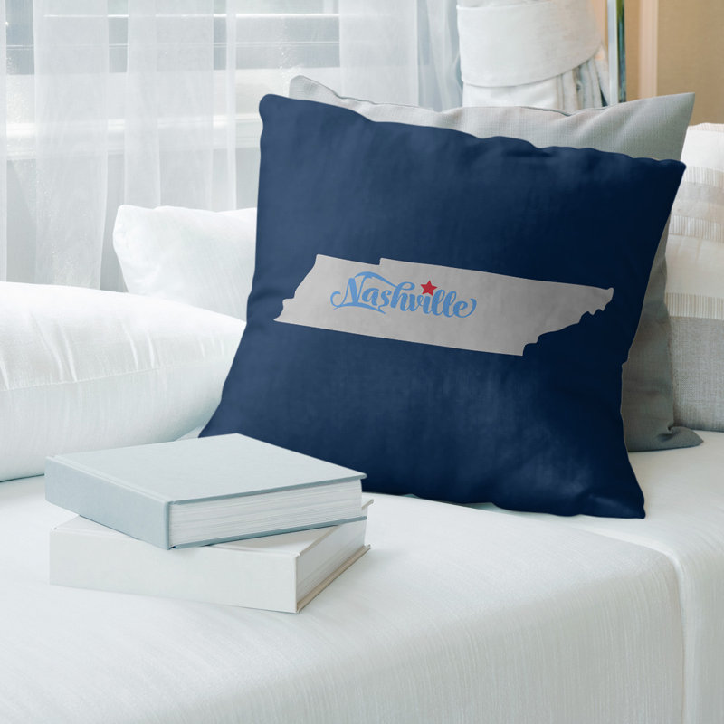 Cotton Blend Reversible Throw Pillow, 20" x 20", Navy/Gray, Nashville
