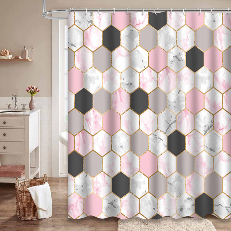 Rideau de douche sans soudure à motif abstrait géométrique doré à 12 crochets, L 72 po x l 78 po