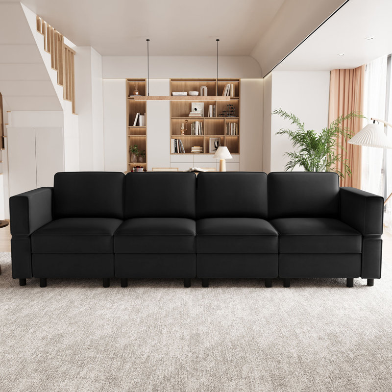 Canapé modulaire à 4 places Elda, Velours noir