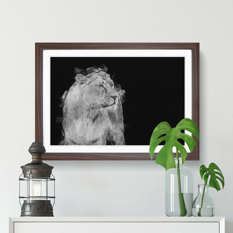 Wild Lioness in Abstract - Framed Print, 60cm H x 91cm W x 2cm D, Walnut