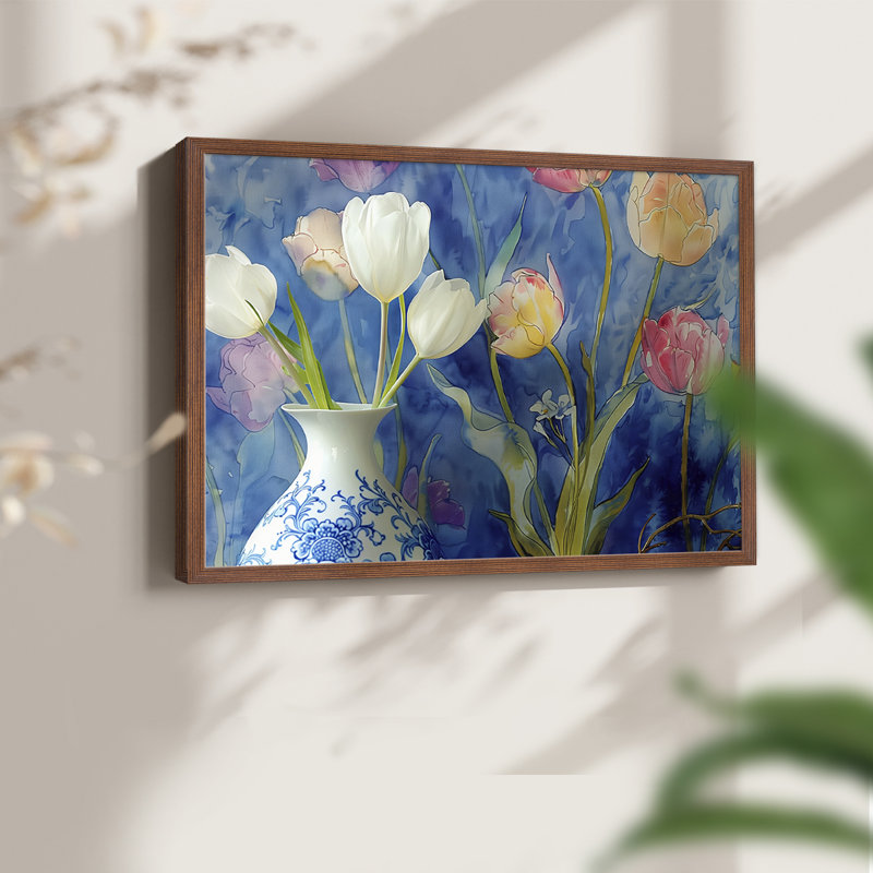 Série florale - CX III - Reproduction encadrée - Restickable, Noyer, H 16 po x l 20 po