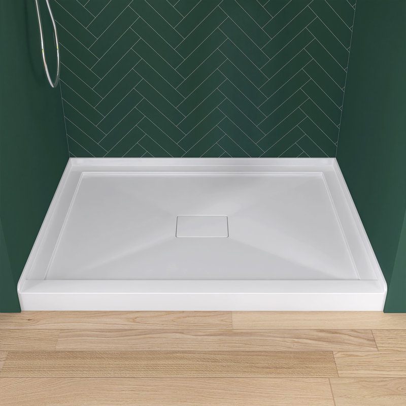 Base de bac de douche à seuil simple 42 po x 34 po en blanc avec ensemble de drain central et couvercle de drain inclus