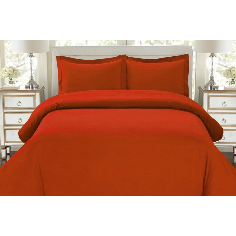 Reversible 1500 Thread Count Microfiber Duvet Cover Set with Pillow Shams, Rust, Twin Duvet Cover + 1 Sham