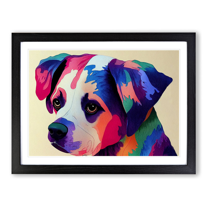 Watercolour Dog Vol.4 Abstract 1 Piece Single Picture Frame Wall Art, 46cm H x 64cm W x 2cm D, Black Framed