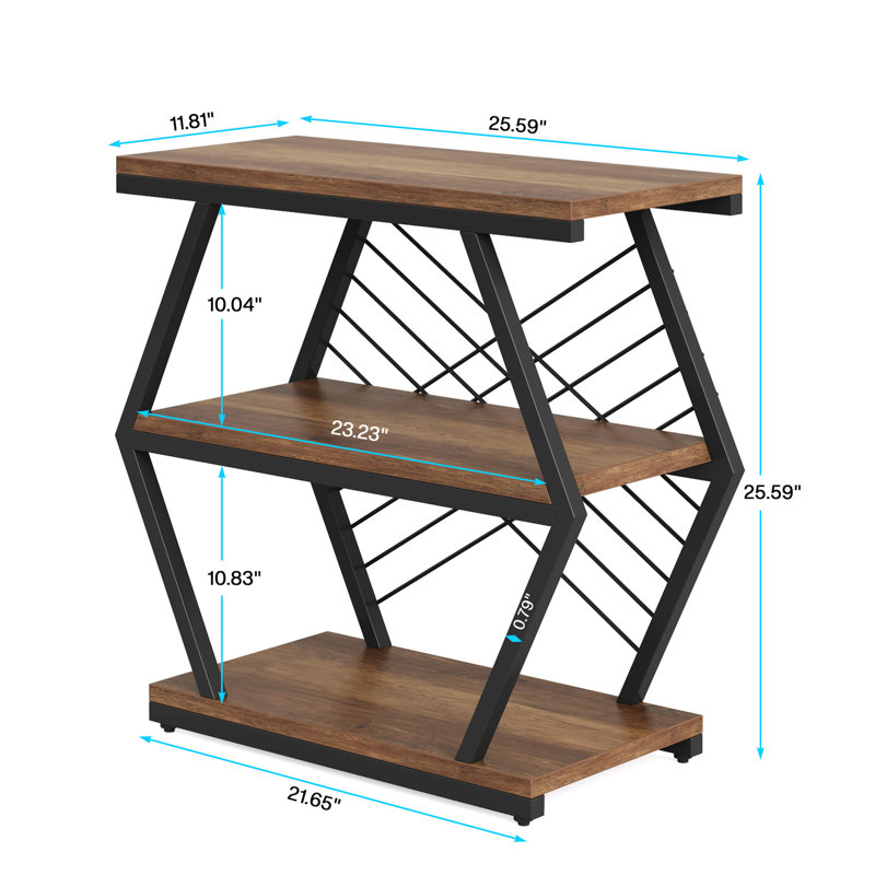 Reedley End Table Set with Shelves for Storage, Wood Grain Brown