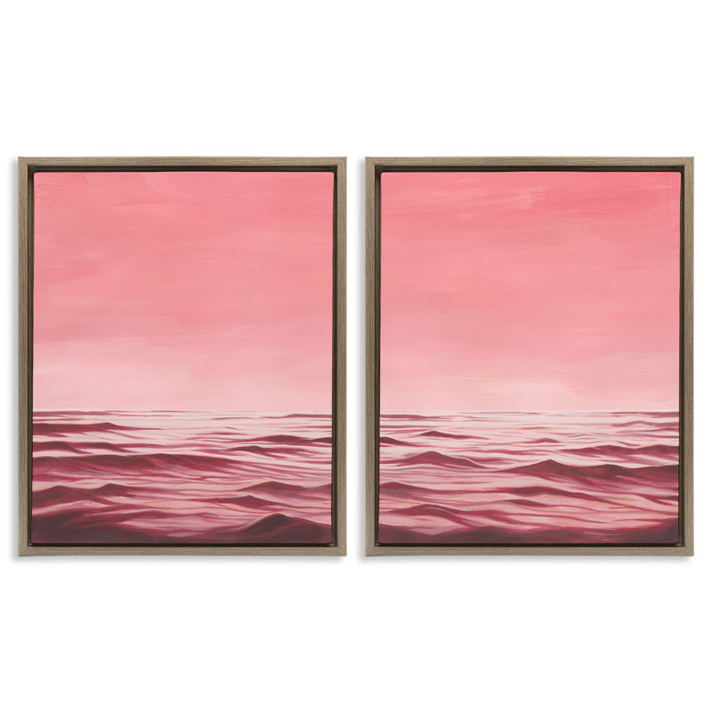«Pink Calm Seascape», ensemble de 2 toiles flottantes encadrées par Grace Popp, Cadre flottant orme Montalcino