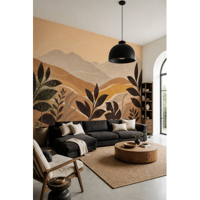 Abstract Landscape Wall Mural Organic Modern Botanical Mountain Wall Decor