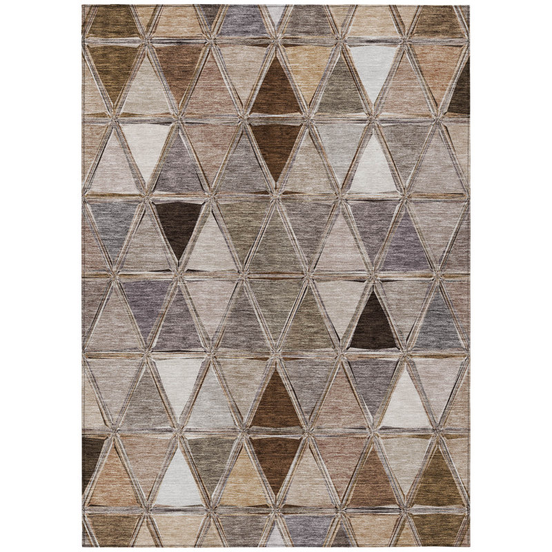 Tapis intérieur / extérieur beige et kaki à motif géométrique lavable 9 pi x 12 pi