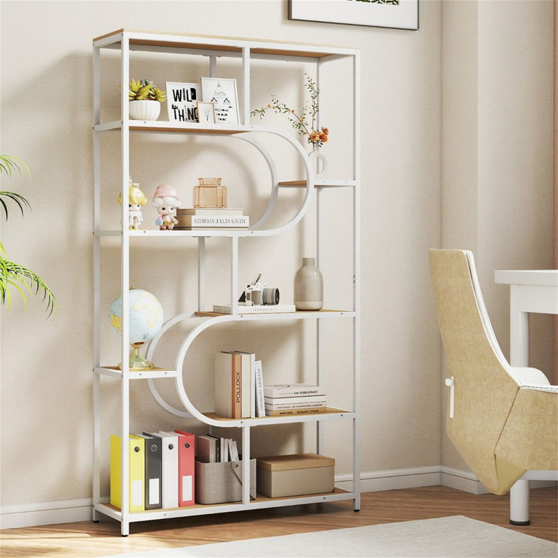 176cm H x 30cm W Metal Standard Bookcase, Beige/White