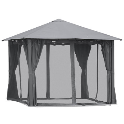 10' X 10' Patio Gazebo, Outdoor Gazebo Canopy Shelter With Netting & Curtains, Vented Roof, For Garden, Lawn, Backyard And Deck