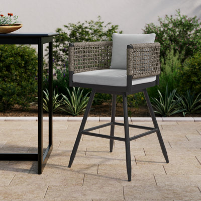 Tabouret d'extérieur en métal avec coussin Haimes