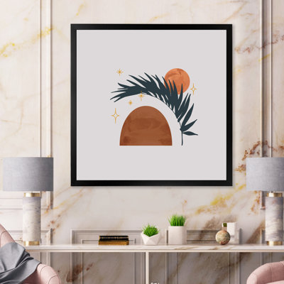 Abstrait organique avec feuille tropicale sur fond gris - impression sur toile tropicale