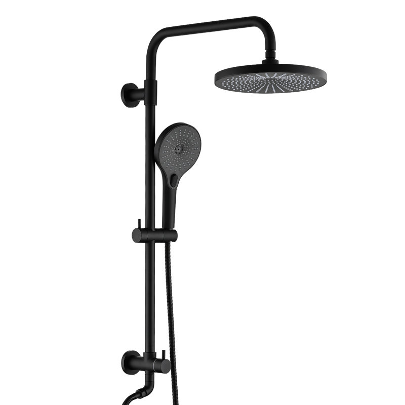 Matte Black Shower With Handheld - 8" Rainfall Head & 3-Setting , Adjustable Slide Bar, Corrosion Resistance, Swivel Spout, Spray Pattern, Wall Mounted Dual Handheld, And Discoloration 360 Rotatable,