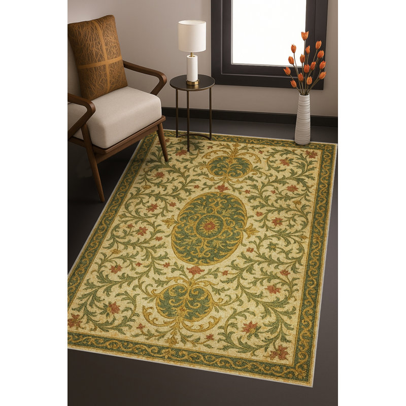 Tapis vert tissé à motif lavable Mosso, 2 pi 6 po x 4 pi 11 po