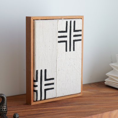 LUXE White Mudcloth Teak Framed Wall Art