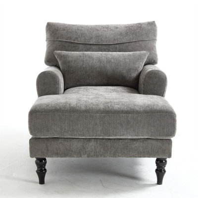 Modern Chenille Chaise Lounge Chair with Lumbar Pillow