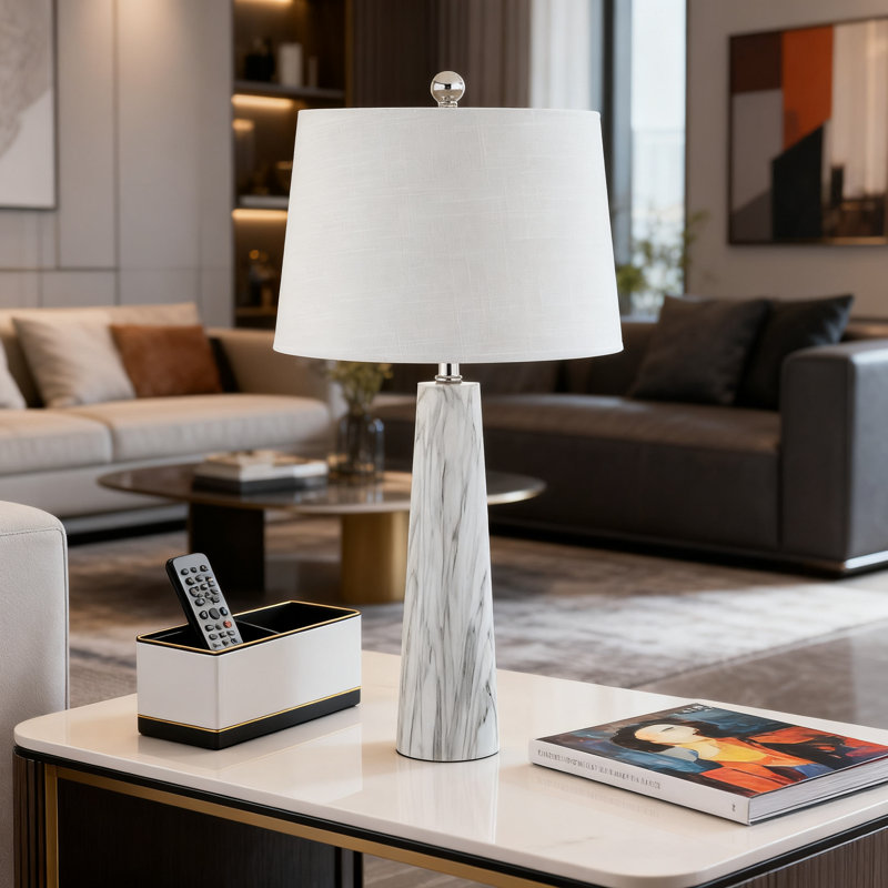 Lampe de table à DEL en résine de 29 pouces avec abat-jour tambour, lampe de chevet moderne pour bureau de salon de chambre à coucher, homologuée ETL
