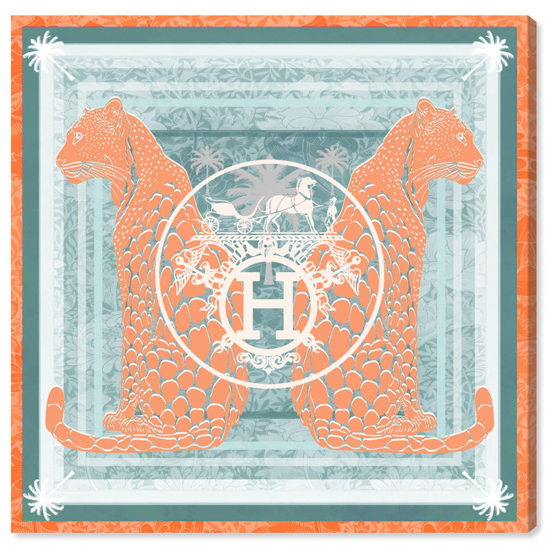 Casablanca to Paris Peach Print Glam Jungle by Oliver Gal, Black Frame, 12 x 12, 25.5" H x 25.5" W, Cream