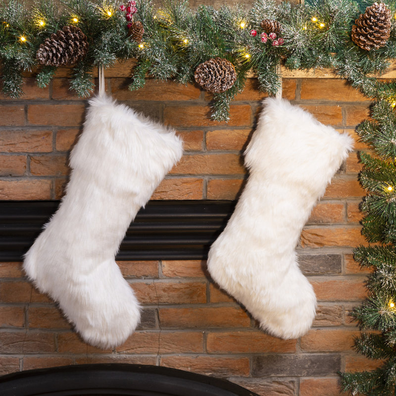 2pk 21"L White Plush Christmas Stocking