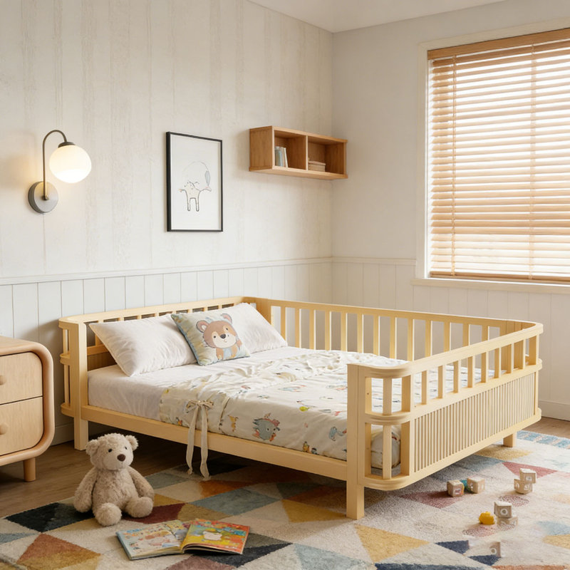 lit plateforme en bois, Lit double, Naturel