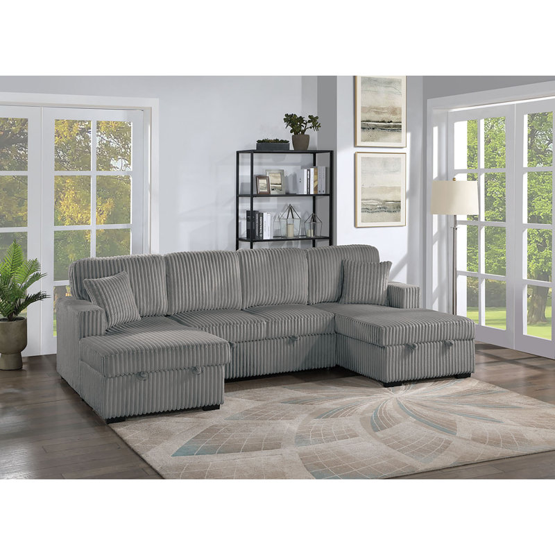 Canapé modulaire 3 pièces convertible, Velours côtelé fumé