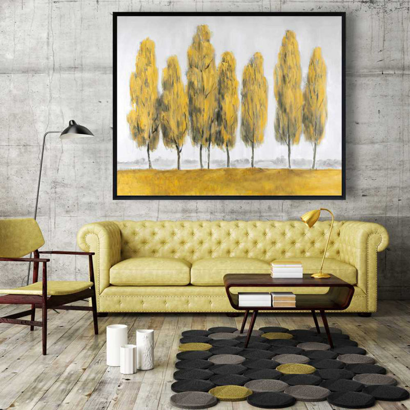 Abstract Yellow Trees - Gray Landscapes Framed Canvas Art