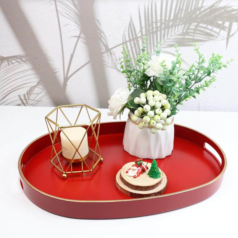 Plateau de service ovale rouge en plastique