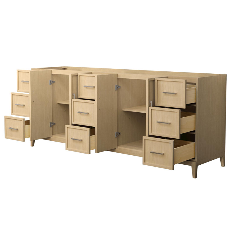 Elan 83'' W Double Bathroom Vanity Base, Tan/Brushed Nickel