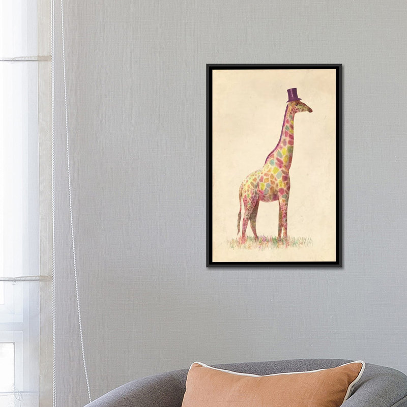 « tendance giraffe »-impression sur toile tendue, H 26 po x l 18 po x P 1,5 po, Toile avec cadre noir, Pas de tapis