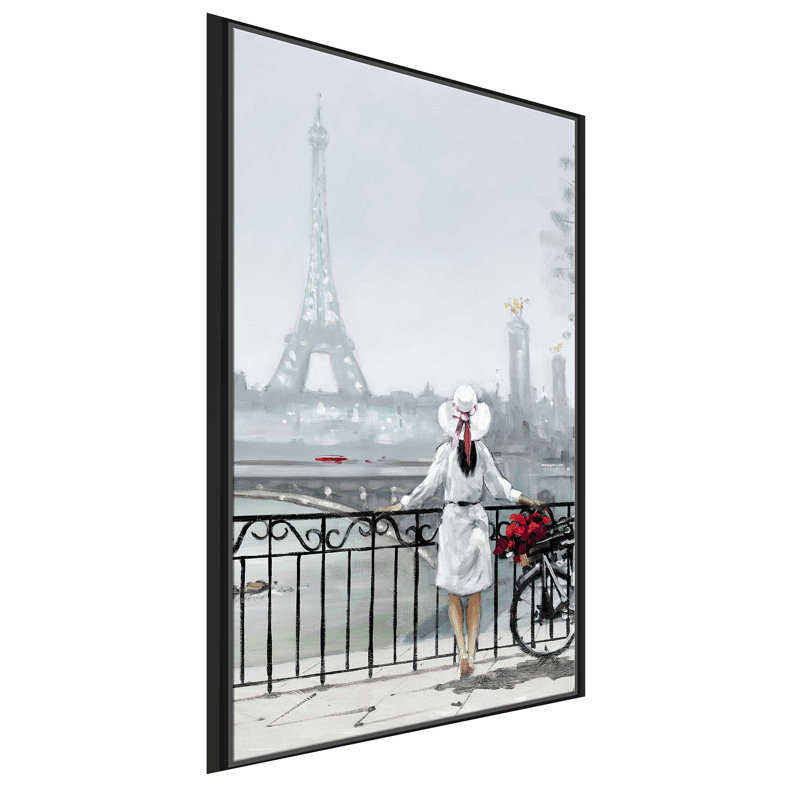 Dame à Paris - Peinture, L 27,5 po x H 43,5 po, Cadre noir
