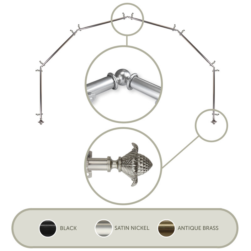 Tringle à rideaux simple ajustable avec baie vitrée de 0,81 po, Nickel satiné, 28 po à 48 po (chaque côté)