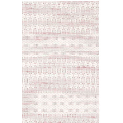 Tapis géométrique rose / ivoire tissé à la main Rabun