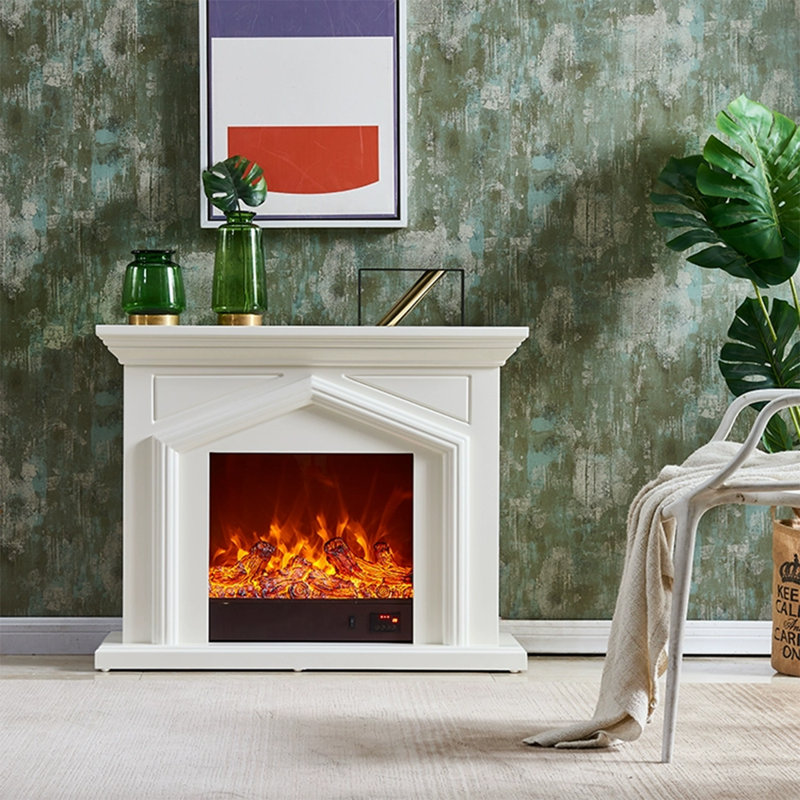 Solid Wood Electric Fireplace, White, 40.16" H x 47.24" W x 12.99" D