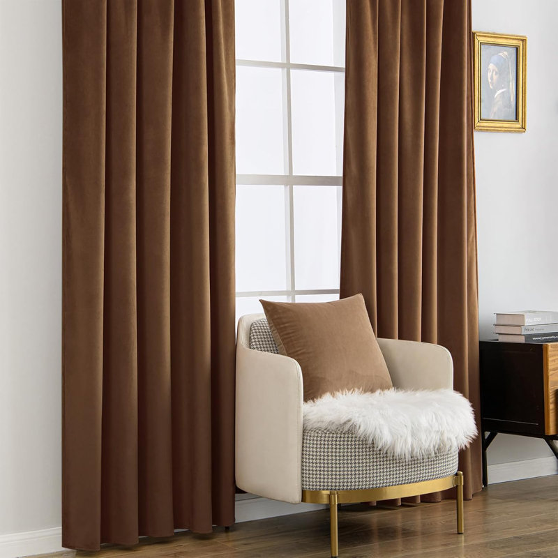 Gwennoline Velvet Room Darkening Curtain Panel Pair, Brown, 52" W x 63" L