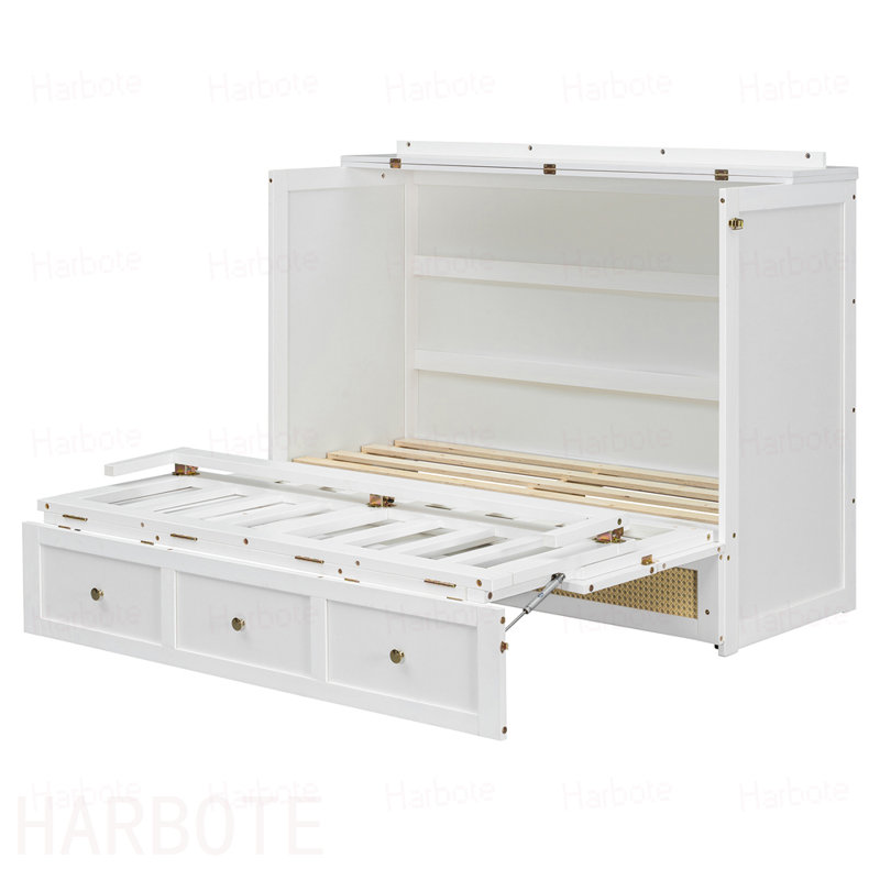 Lit escamotable double avec grands tiroirs, White