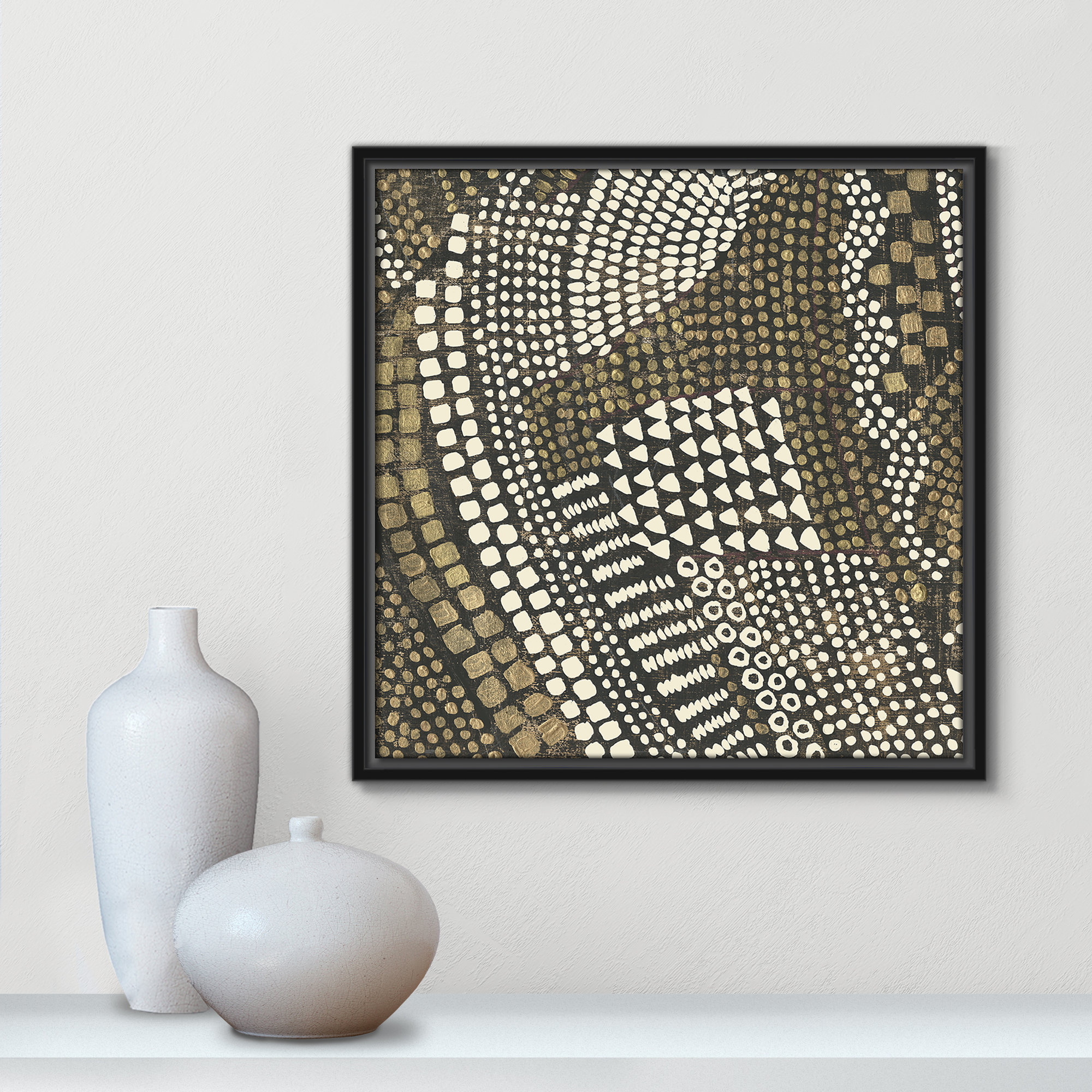 Reaching Gold III - Floater Frame Painting on Canvas, 17.5" H x 17.5" W x 2" D, Black Framed