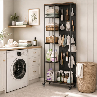 Rolling 5‑Tier Storage Cart with Dual‑Sided Pegboard – A mobile utility cabinet with wheels for flexible home office organization.