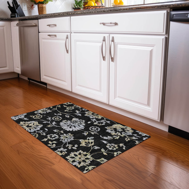 Premium Machine Washable Prisco Black Rug, Rectangle 1'8" x 2'6"