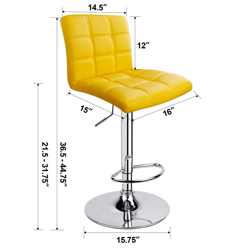 Ludly 32.5" Adjustable Swivel Counter Height Bar Stool, Yellow, 2