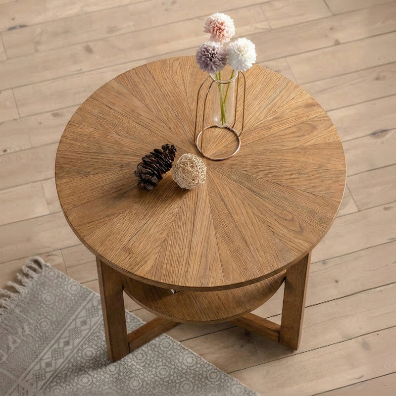 Round Two-Tiered Wooden End Table, Coffee