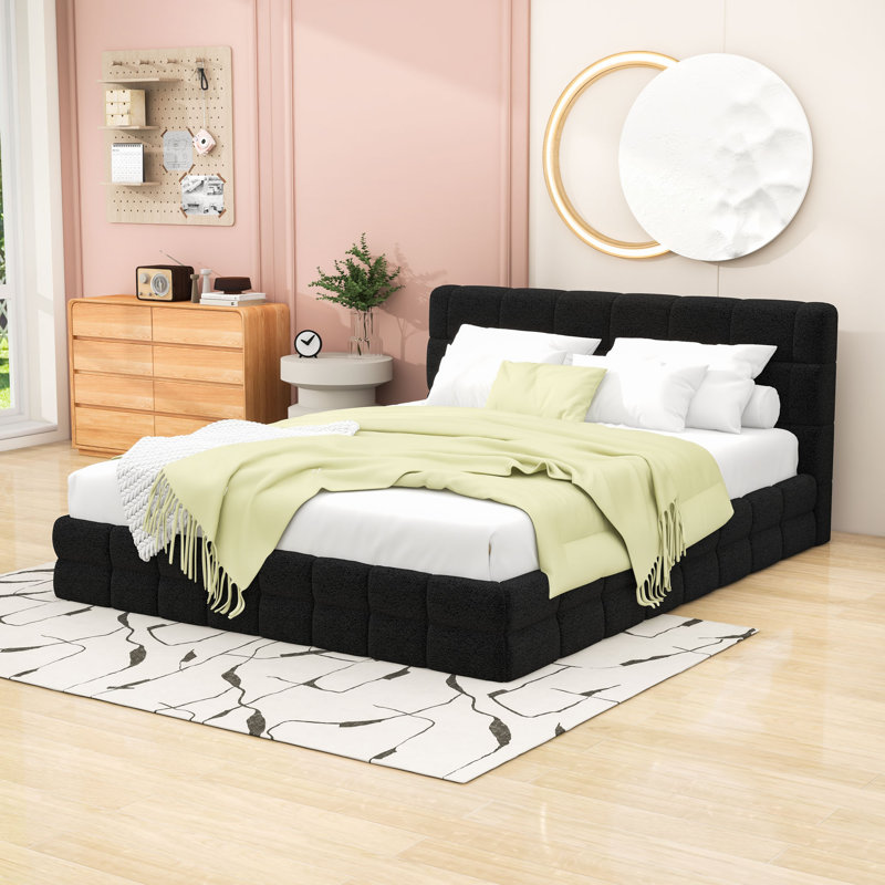 Grand lit plateforme tapissier avec tête de lit Luxurious, Noir, noir, noir, noir
