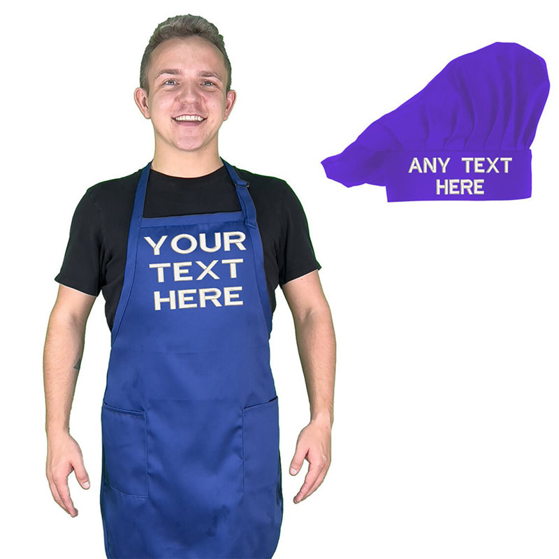 Tablier personnalisé avec ensemble de chapeaux brodés pour le chef, tabliers pour femmes et hommes, Bleu royal, Oui