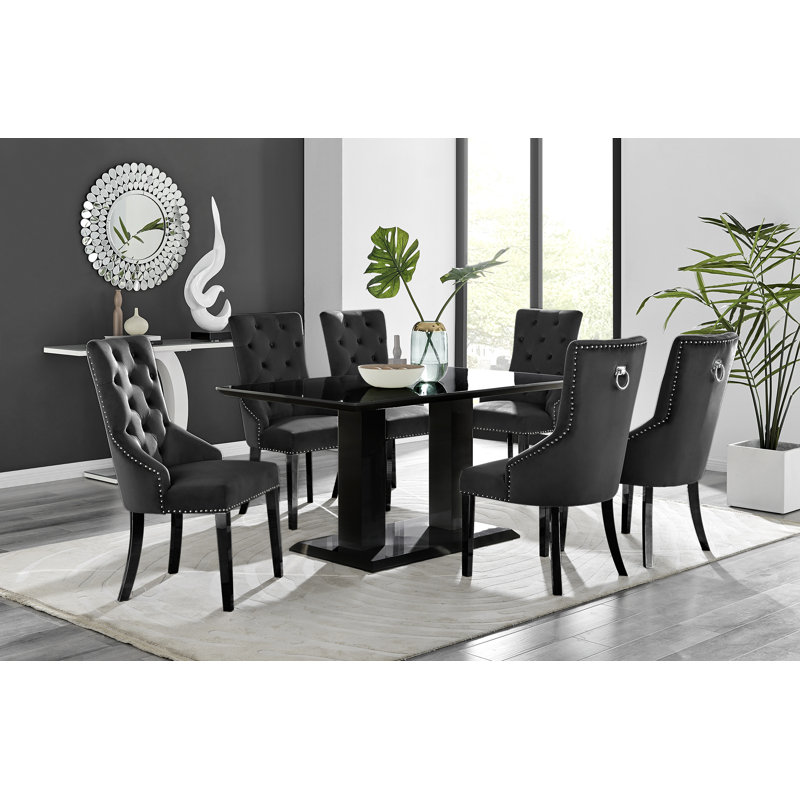 6 - Person Dining Set, Black, Black